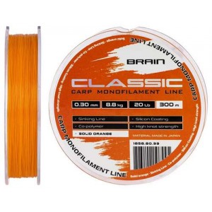 Леска Brain Classic Carp Line (solid orange) 300m 0.30mm 20lb 8.8kg