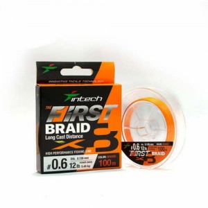 Шнур Intech First Braid X8 Orange 100m #0.4 (10lb/4.54kg) Шнур Intech First Braid X8 Orange 100m #0.4 (10lb/4.54kg)