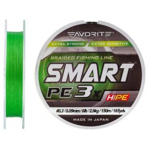 Шнур Favorite Smart PE 3x 150м (l.green) #0.3/0.09mm 6lb/2.9kg