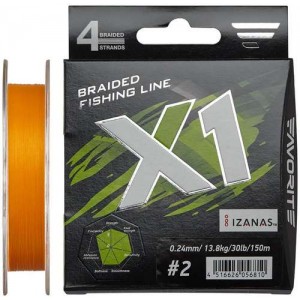 Шнур Favorite X1 PE 4x 150m (orange) #2.0/0.240mm 30lb/13.8kg